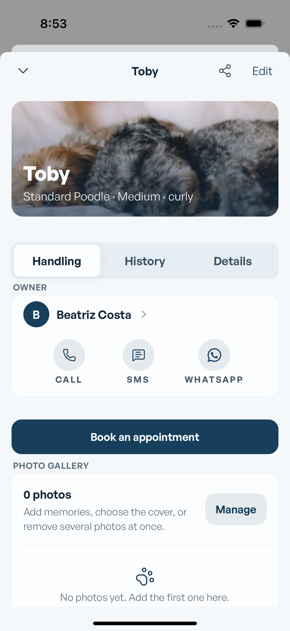 Client and pet record in Mimos