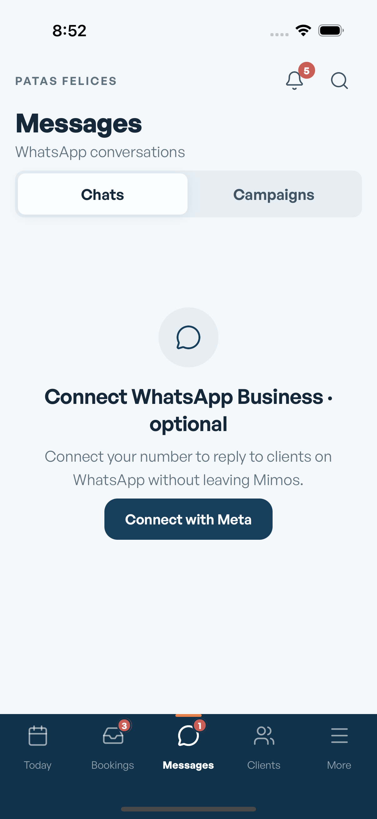 WhatsApp messages in Mimos