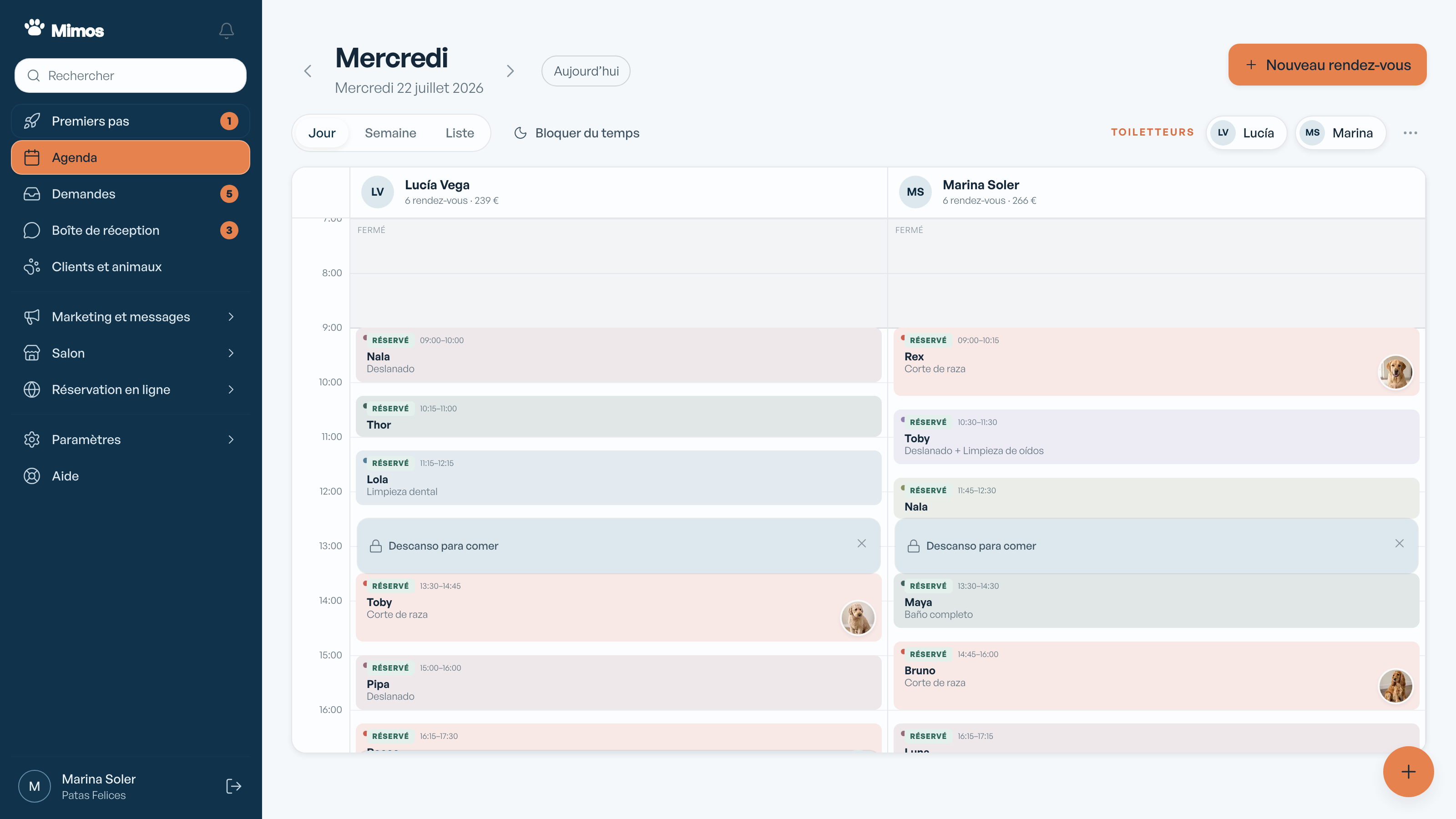Planning Mimos dans l'application web