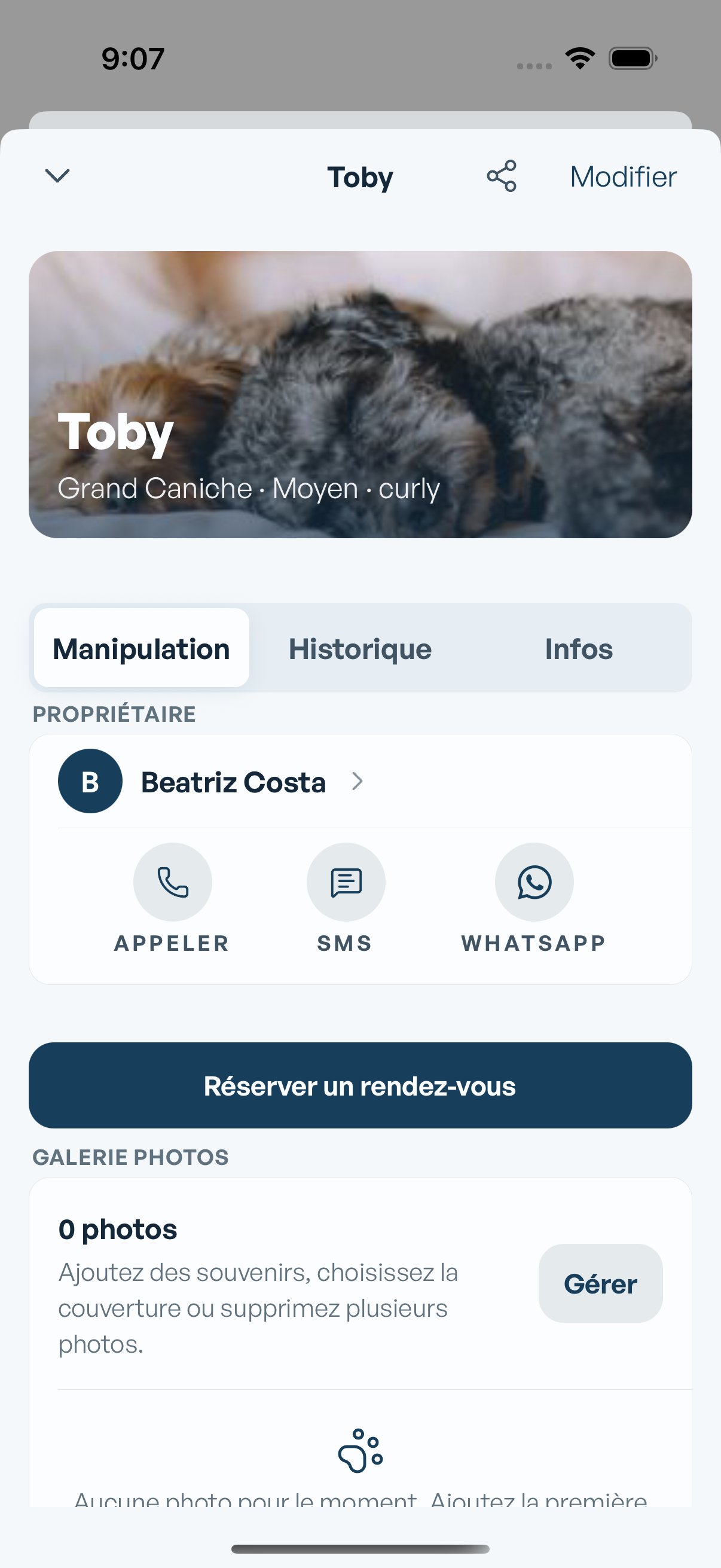 Fiche client et animal dans Mimos