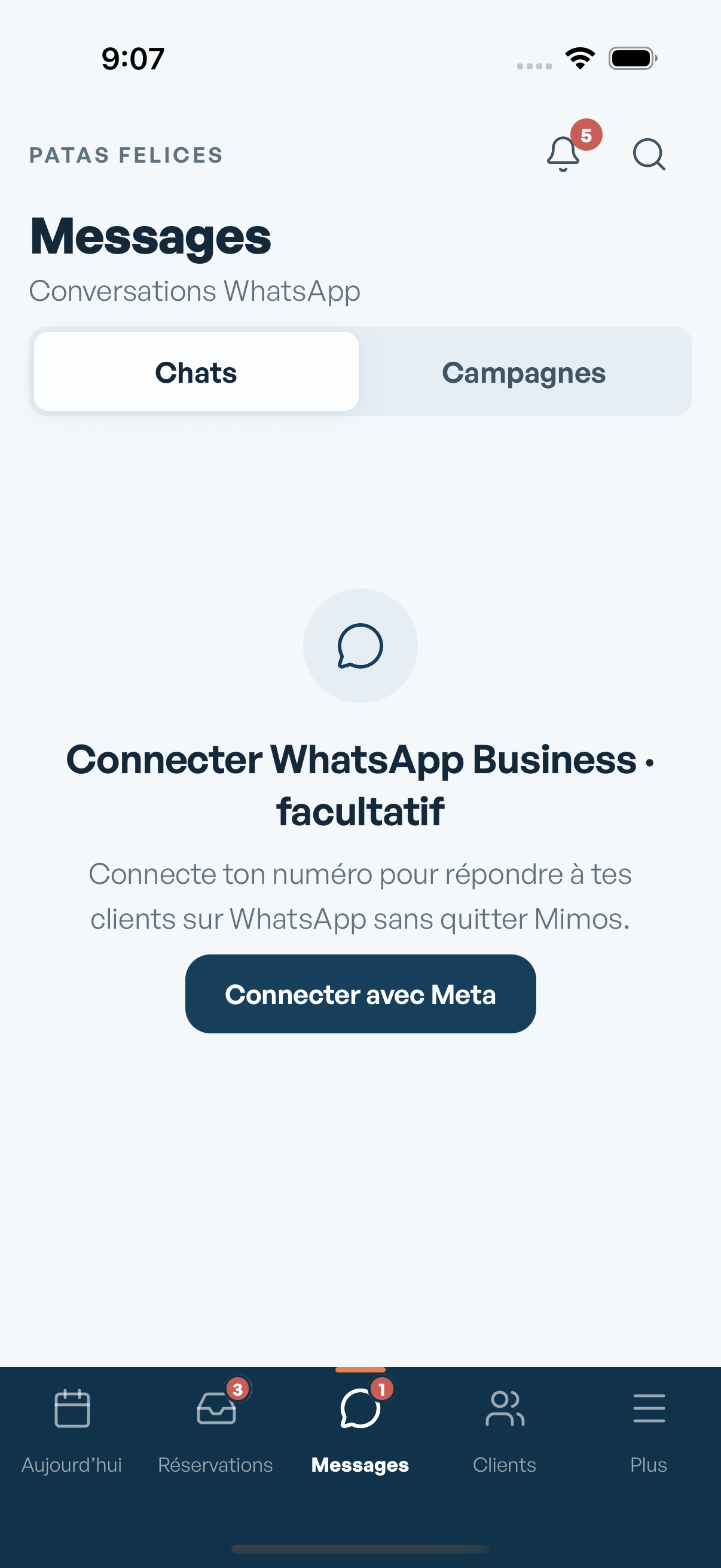 Messages WhatsApp dans Mimos