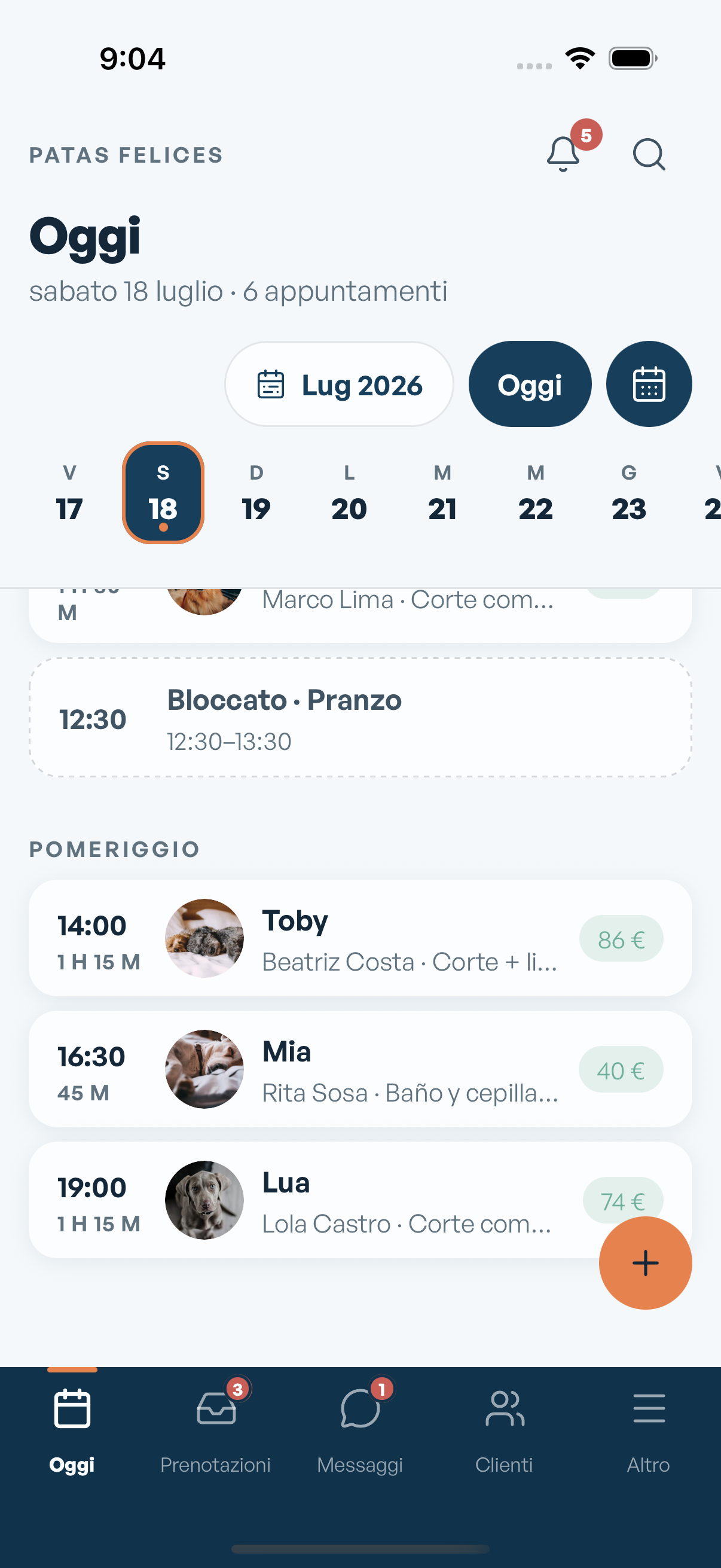 Agenda di oggi nell'app mobile Mimos