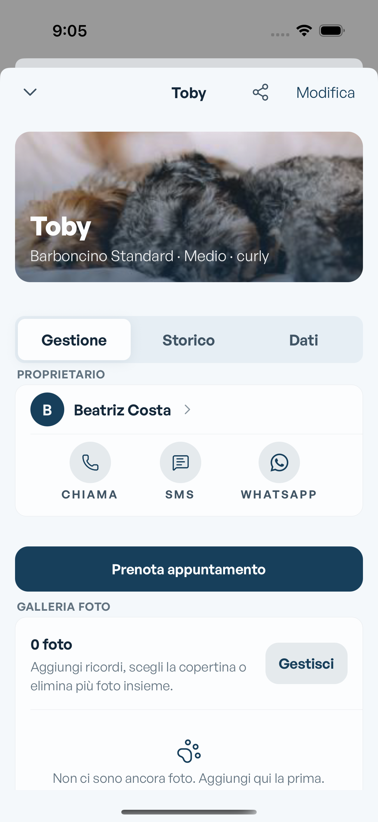 Scheda cliente e animale in Mimos