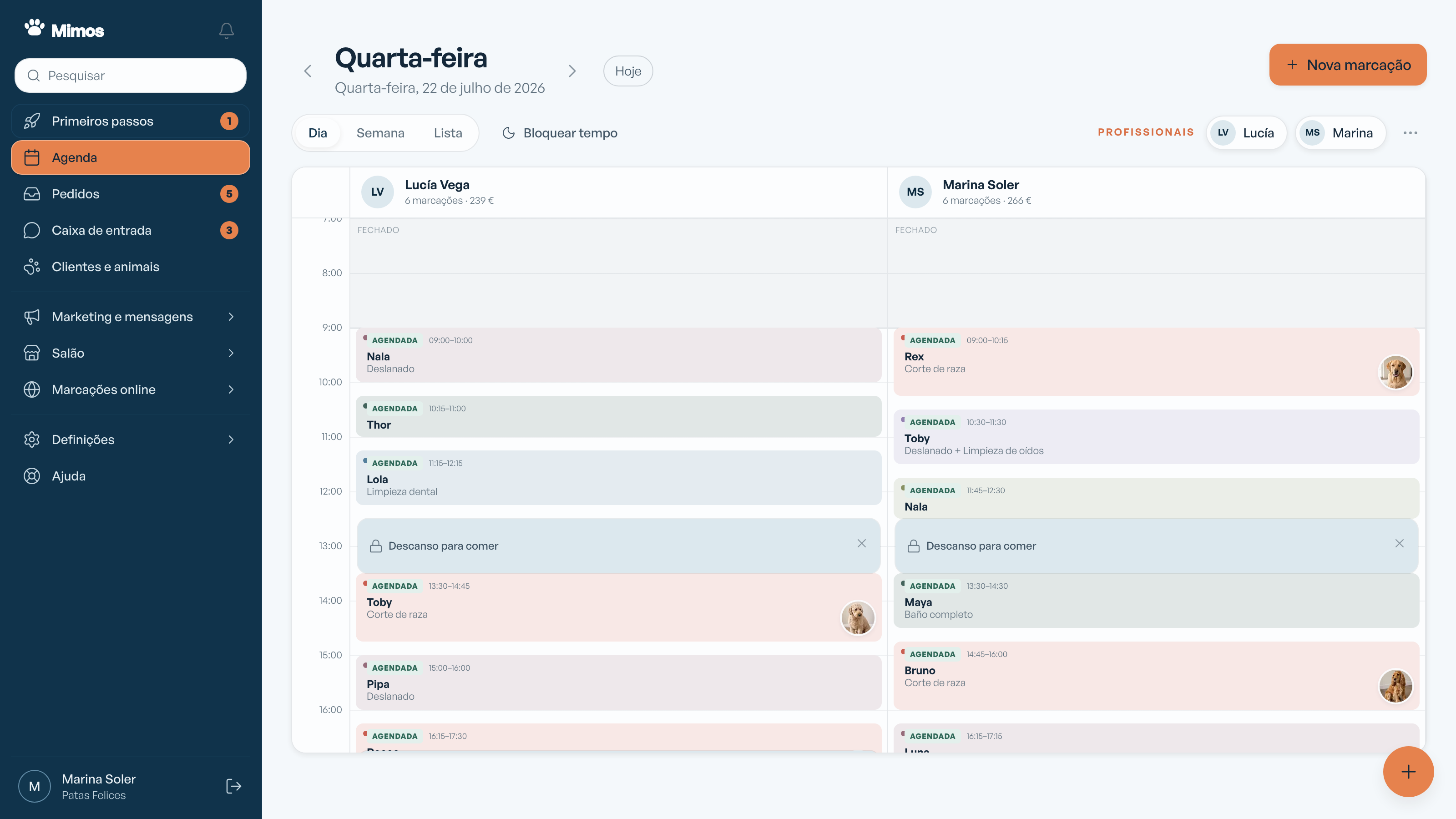 Agenda Mimos na aplicação web